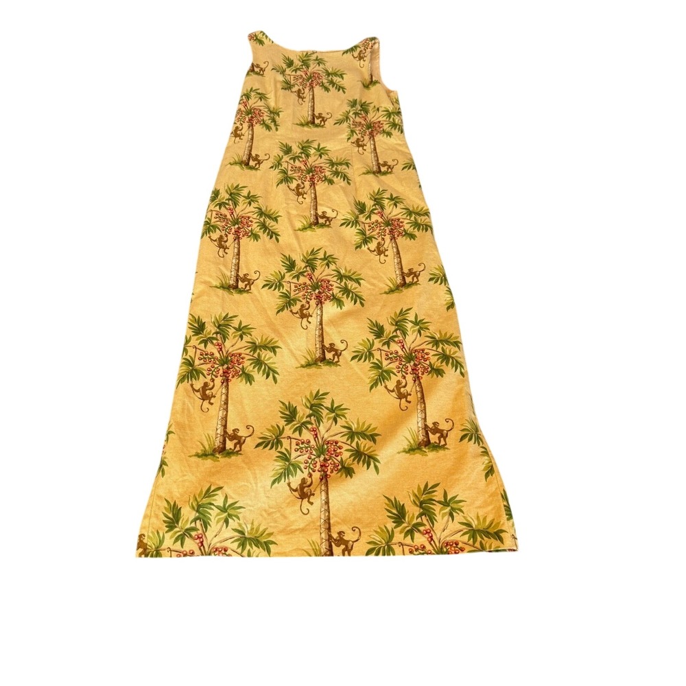 Jessica Howard Tropical Monkey Palm Tree Print Maxi Column Dress Tan Green SZ 12
